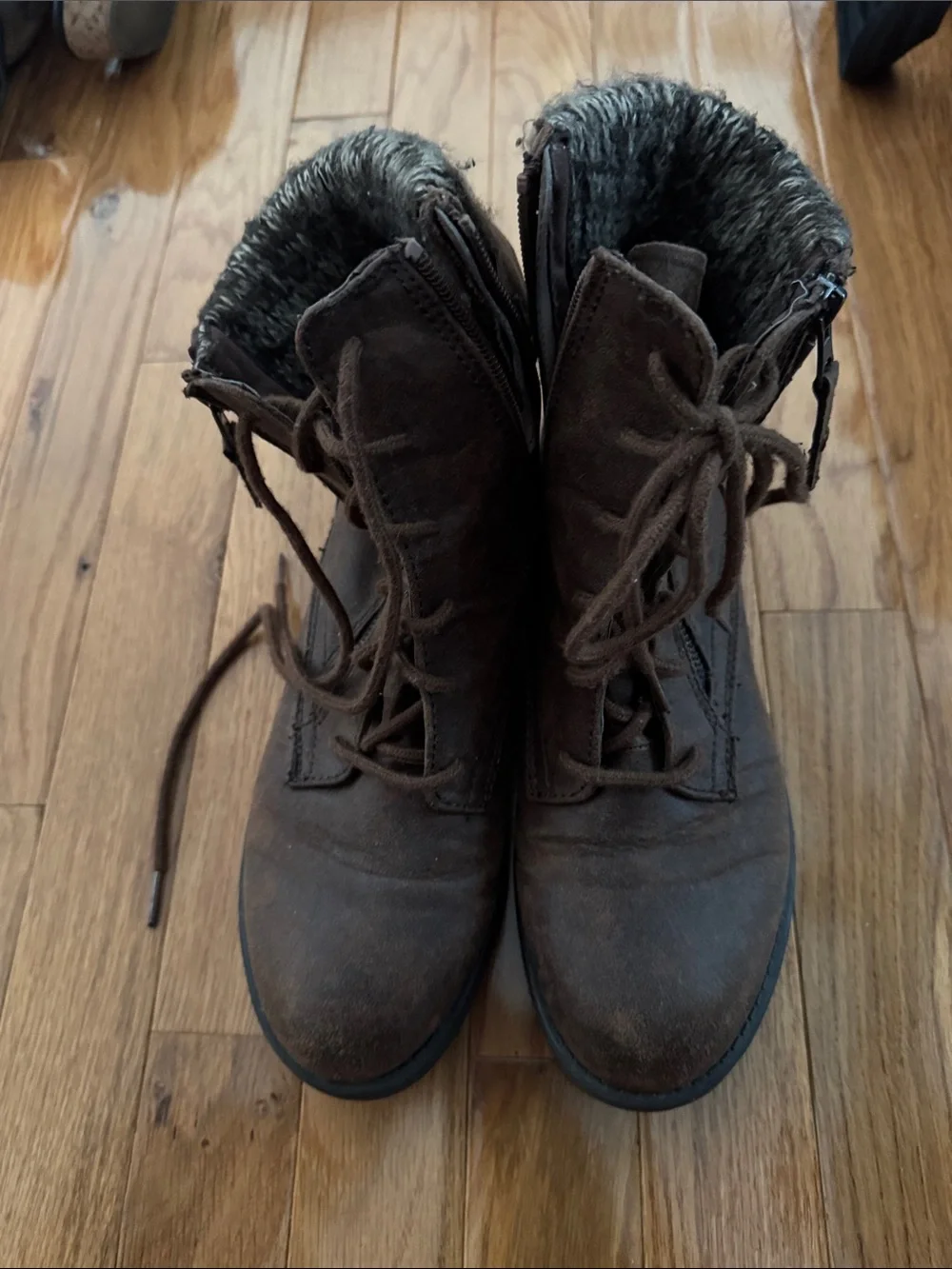 Women's Brown Faux-Suede Lace-Up Winter Ankle Boots with Knit Cuff